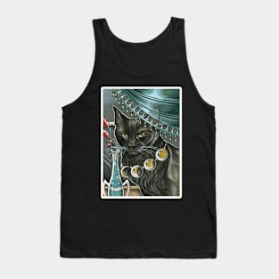 Black Cat with Moon Necklace - White Outlined Version Tank Top